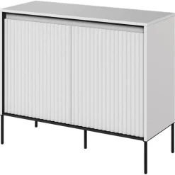 Madia 98x83h cm 2 ante con led cannettato bianco opaco nero Camelia