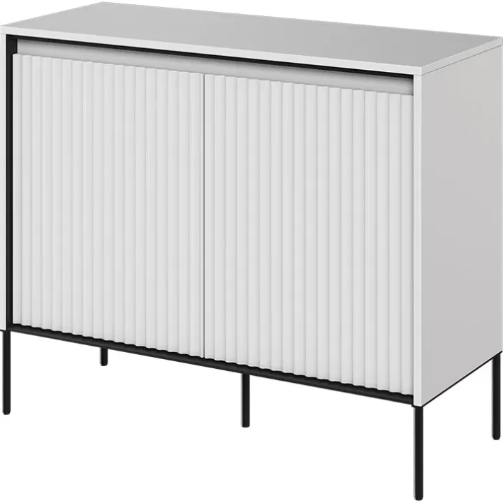 Madia 98x83h cm 2 ante con led cannettato bianco opaco nero Camelia