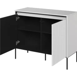 Madia 98x83h cm 2 ante con led cannettato bianco opaco nero Camelia