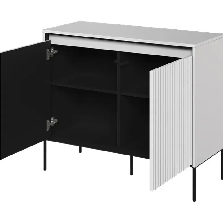 Madia 98x83h cm 2 ante con led cannettato bianco opaco nero Camelia