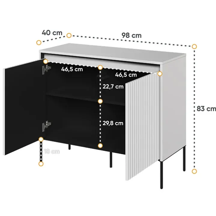 Madia 98x83h cm 2 ante con led cannettato bianco opaco nero Camelia