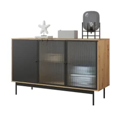 Madia 148x90h cm 3 ante con led rovere nero Herning