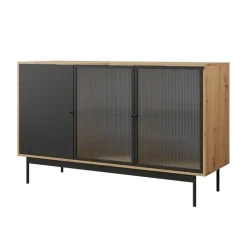 Madia 148x90h cm 3 ante con led rovere nero Herning