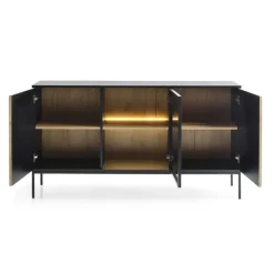 Madia 153x83h cm 3 ante con vetrina nero rovere antico cannettato Bali