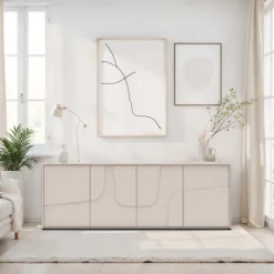 Madia 205x70h cm 4 ante design in rilievo beige cashmere Sonia