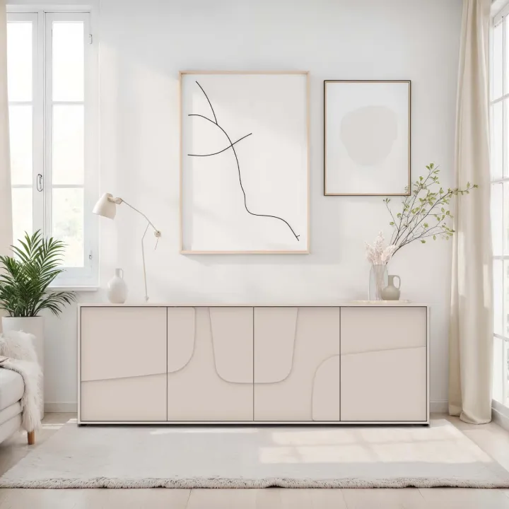 Madia 205x70h cm 4 ante design in rilievo beige cashmere Sonia