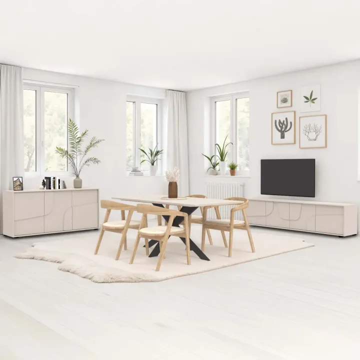 Madia 205x70h cm 4 ante design in rilievo beige cashmere Sonia