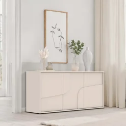 Madia 155x70h cm 3 ante design in rilievo beige cashmere Sonia