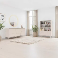 Madia 205x84h cm 4 ante design in rilievo con piedini beige cashmere Sonia