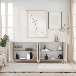 Madia 205x84h cm 4 ante design in rilievo con piedini beige cashmere Sonia
