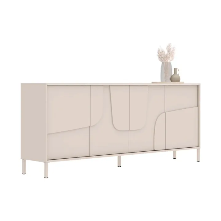 Madia 205x84h cm 4 ante design in rilievo con piedini beige cashmere Sonia