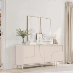 Madia 205x84h cm 4 ante design in rilievo con piedini beige cashmere Sonia