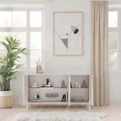 Madia 155x86h cm 3 ante design in rilievo con piedini beige cashmere Sonia