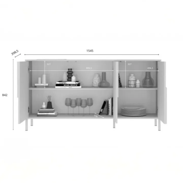 Madia 155x86h cm 3 ante design in rilievo con piedini beige cashmere Sonia