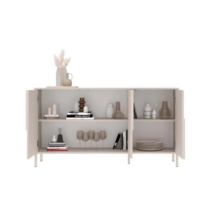 Madia 155x86h cm 3 ante design in rilievo con piedini beige cashmere Sonia