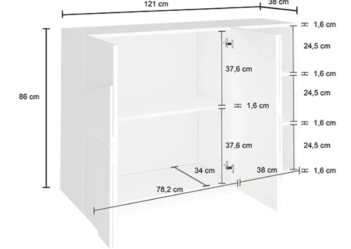 Madia 120x86h cm 2 ante e vani a giorno moderna grigio cemento Zenzero