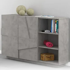 Madia 120x86h cm 2 ante e vani a giorno moderna grigio cemento Zenzero
