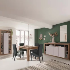 Madia 210x102h cm 4 ante e vani a vista beige cashmere rovere scuro Trilogy