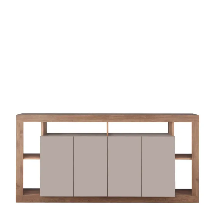 Madia 210x102h cm 4 ante e vani a vista beige cashmere rovere scuro Trilogy