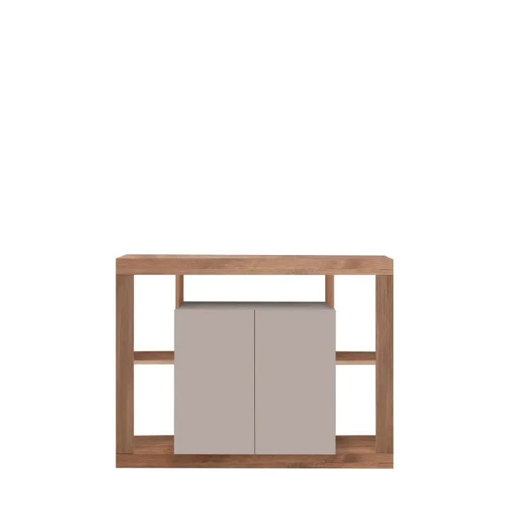 Madia 134x102h cm 2 ante e vani a vista beige cashmere rovere scuro Trilogy