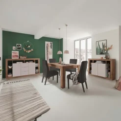Madia 134x102h cm 2 ante e vani a vista beige cashmere rovere scuro Trilogy