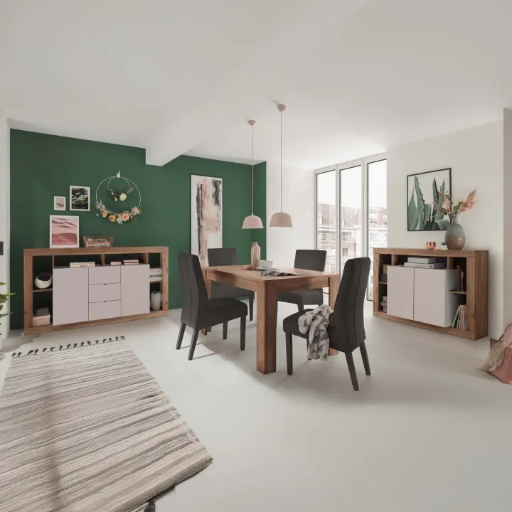 Madia 134x102h cm 2 ante e vani a vista beige cashmere rovere scuro Trilogy