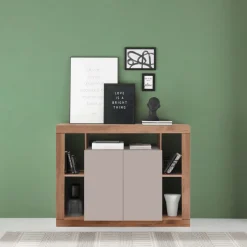 Madia 134x102h cm 2 ante e vani a vista beige cashmere rovere scuro Trilogy