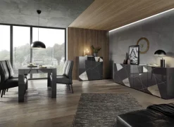 Madia 241x84h cm 4 ante grigio lucido specchio con serigrafia Olimpo
