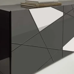 Madia 241x84h cm 4 ante grigio lucido specchio con serigrafia Olimpo