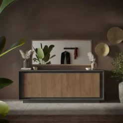 Madia 207x80h cm 4 ante moderna antracite rovere scuro Deluxe