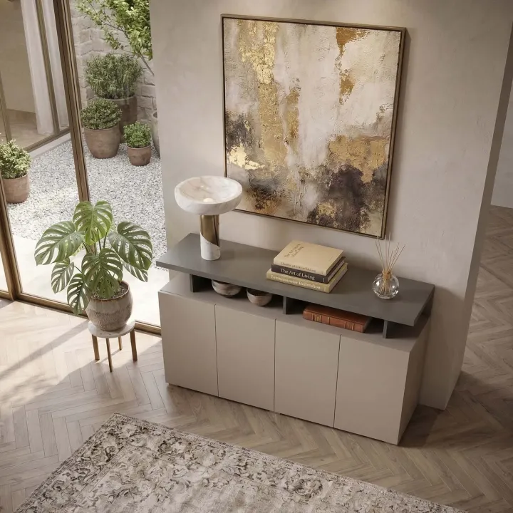 Madia 153x84h cm 4 ante moderna beige grigio Matt