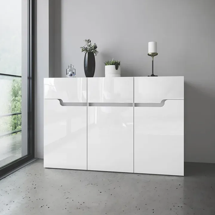 Madia 120x81h cm 3 ante moderna bianco lucido Twilight