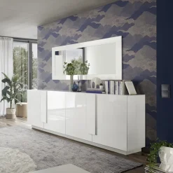 Madia 241x90h cm 4 ante moderna bianco laccato lucido Alvarez