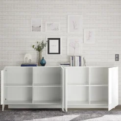 Madia 241x90h cm 4 ante moderna bianco laccato lucido Alvarez