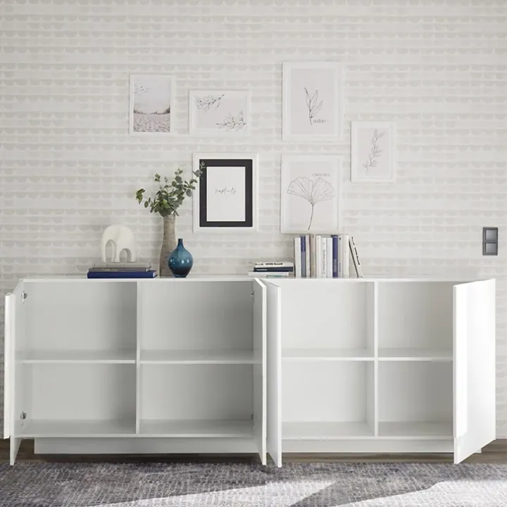 Madia 241x90h cm 4 ante moderna bianco laccato lucido Alvarez