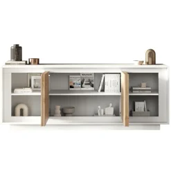 Madia 207x80h cm 4 ante moderna bianco opaco rovere chiaro Deluxe