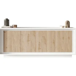 Madia 207x80h cm 4 ante moderna bianco opaco rovere chiaro Deluxe