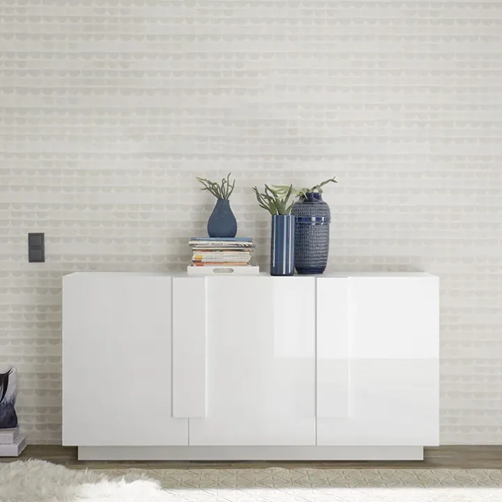 Madia 182x90h cm 3 ante moderna bianco laccato lucido Alvarez
