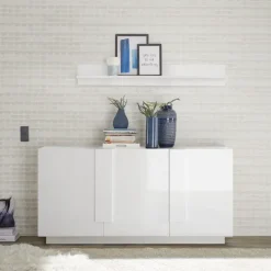 Madia 182x90h cm 3 ante moderna bianco laccato lucido Alvarez