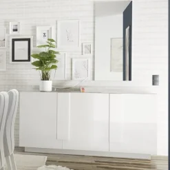 Madia 182x90h cm 3 ante moderna bianco laccato lucido Alvarez
