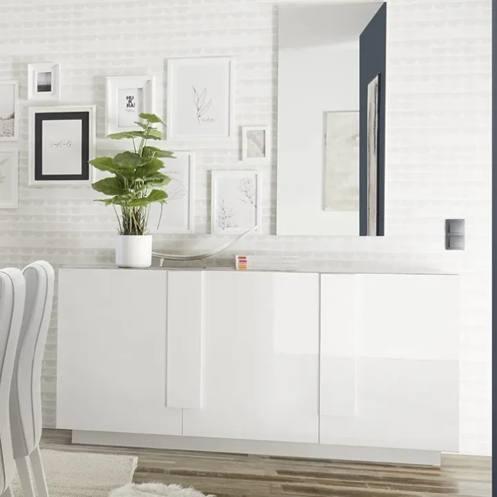 Madia 182x90h cm 3 ante moderna bianco laccato lucido Alvarez