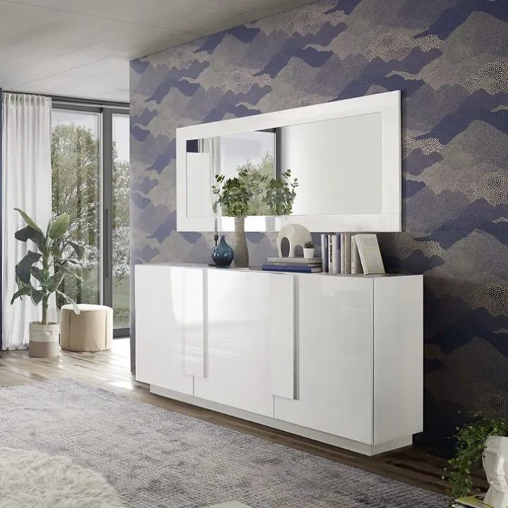 Madia 182x90h cm 3 ante moderna bianco laccato lucido Alvarez