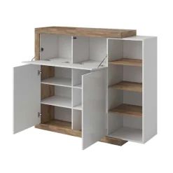 Madia 151x128h cm 4 ante moderna bianco lucido rovere Aria