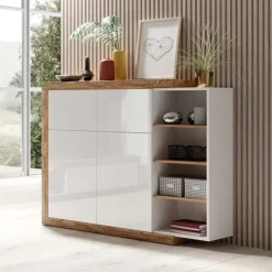 Madia 151x128h cm 4 ante moderna bianco lucido rovere Aria