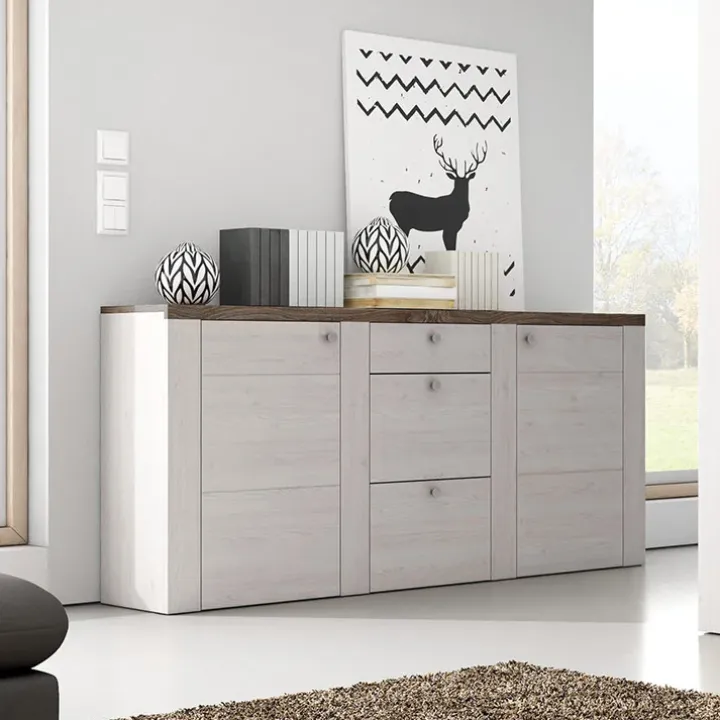 Madia 176x85h cm 2 ante moderna bianco frassinato rovere Paloma 2