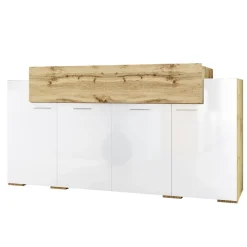 Madia 200x87h cm 4 ante moderna bianco lucido quercia Shan