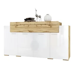 Madia 200x87h cm 4 ante moderna bianco lucido quercia Shan