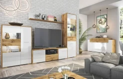 Madia 200x87h cm 4 ante moderna bianco lucido quercia Shan