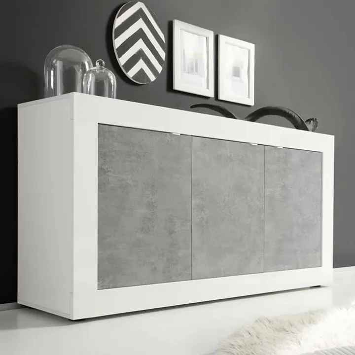 Madia 160x86h cm 3 ante moderna bianco lucido cemento Eternity