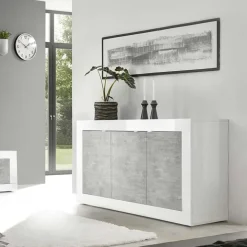 Madia 160x86h cm 3 ante moderna bianco lucido cemento Eternity